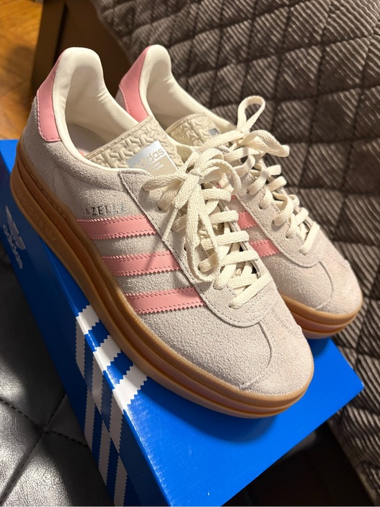 adidas Shoes - adidas Beige Suede Sneakers with Pink Stripes and Gum Sole 6.5 youth 8 in woman.